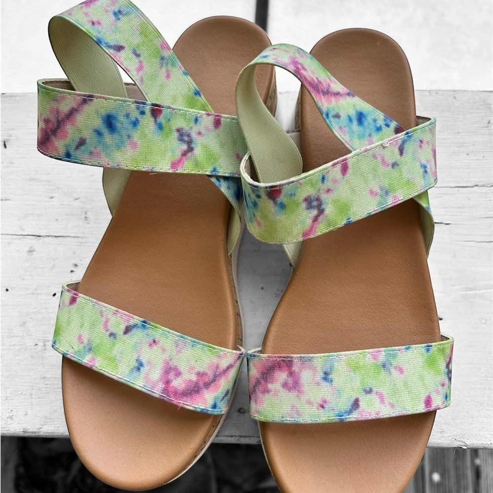 Maui Island Green and Pink Sandals with Watercolor Design